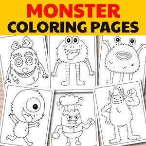 50 Cute Monster coloring pages for kids, Printable coloring pages for kids, Worksheets for Kids, Instant Download, Coloring