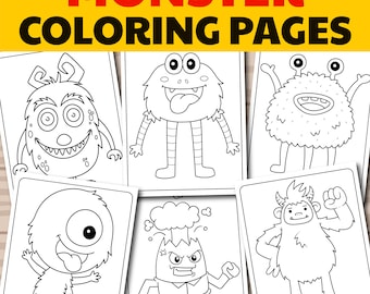 50 lindas páginas para colorear de monstruos para niños, páginas para colorear imprimibles para niños, hojas de trabajo para niños, descarga instantánea, colorear