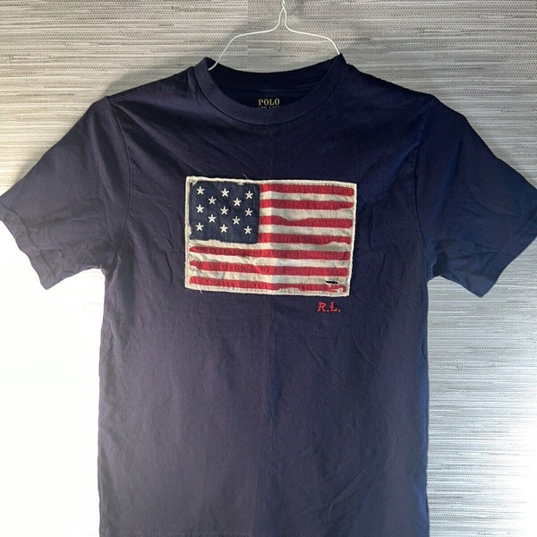 Polo Ralph Lauren T-Shirt SZ M 10/12 Navy Blue USA Flag Unisex July 4th