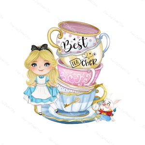 Najlepsze filiżanki do herbaty dla nauczycieli, Alicja w Krainie Czarów, Edukacja, Powrót do szkoły, Klasa Natychmiastowe pobieranie cyfrowe Clipart, 300 dpi, Grafika PNG
