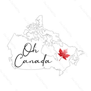 Oh Canada, Map, Maple leaf, North America, Canadian, Canada Day, July 1st, Instant Digital Download Clipart, 300 dpi, PNG Graphic