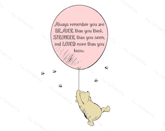 Braver, Stronger, Loved, Inspiration, Classic Winnie Pooh, Fight Cancer, Aware, Instant Digital Download Clipart, 300 dpi, PNG Graphic