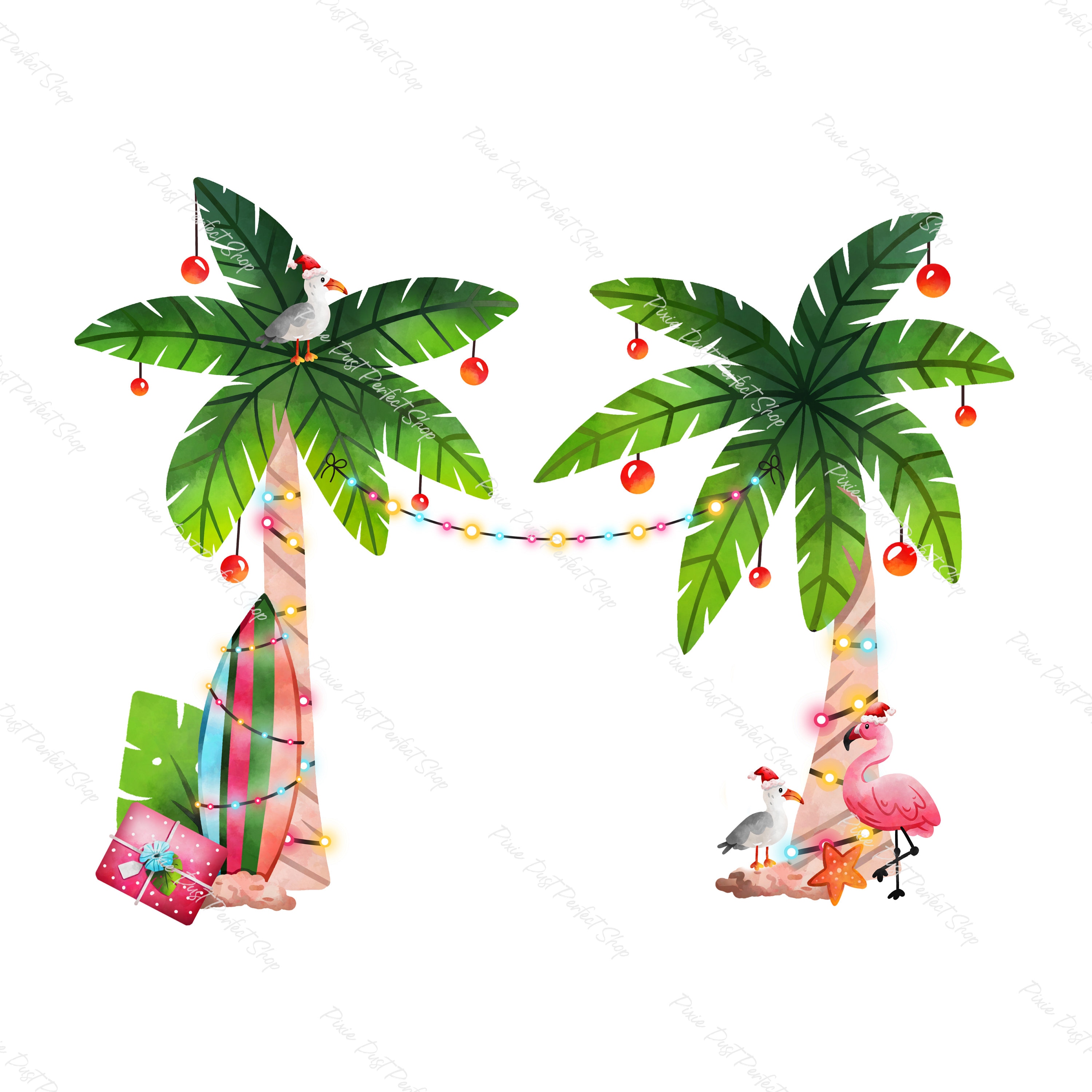 Tropical Holiday, Christmas, Vacation, Palm Trees, Beach, Flamingo, Relax,  Instant Digital Download Clipart, 300 Dpi, PNG Graphic - Etsy