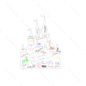 Character Signatures on Castle Design, Autographs, Vacation, Theme Park, Princess, Instant Digital Download Clipart, 300 dpi, PNG Graphic