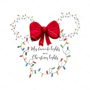 My favorite color is Christmas lights, Mouse Ears, Theme Park Fun, Bow, Holiday, Instant Digital Download Clipart, 300 dpi, PNG Graphic