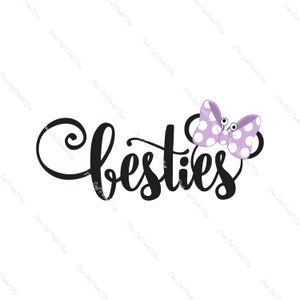 Besties, Vacation, Mouse Ears Boo & Polka Dot Bow, Best Friends, Holiday, Theme Park, Instant Digital Download Clipart, 300 dpi, PNG Graphic