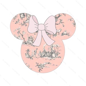 Różowe klasyczne francuskie Toile De Jouy Myszka Uszy Sylwetka, Park rozrywki Projekt Cyfrowy, Natychmiastowe Pobieranie Cyfrowe Clipart, 300 dpi, PNG Grafika