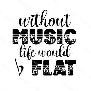 Without Music Life Would Be Flat, Education, Teacher, Student, Love Songs, Music, Instant Digital Download Clipart, 300 dpi, PNG Graphic