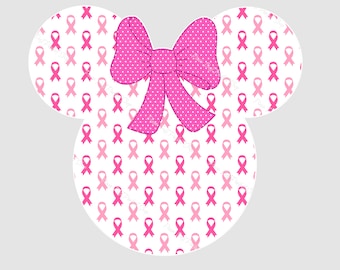 Breast Cancer, Mouse Ears Silhouette with Pink Bow, Fight Cancer, Strong, Aware, Instant Digital Download Clipart, 300 dpi, PNG Graphic