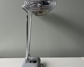 Eileen Gray lamp MCM grey aluminum chrome | vintage design, banker lamp vintage, vintage lamp, MCM lamp, unique lamp, vintage lighting.