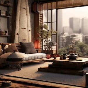 High Quality Zoom Virtual Background - Modern, Minimalistic Zen Japanese Styled Home Office