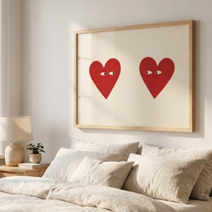 Vintage rotes Herz mit Augen Print, wunderliche Schlafzimmer Wandkunst