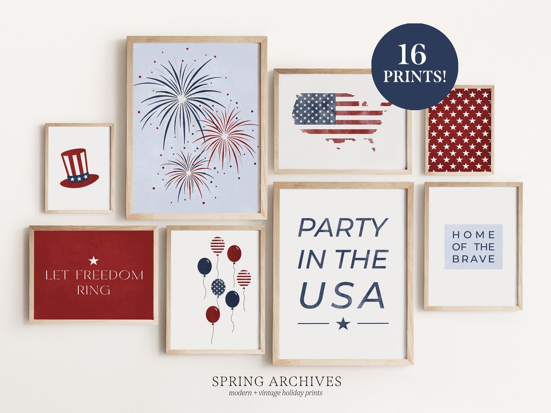 4th of July Printable Gallery Wall Art Bundle, Set of 16 July 4th Art ...