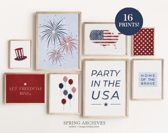 4th of July Printable Gallery Wall Art Bundle, Set of 16 July 4th Art Prints, Fourth of July Home Decorations