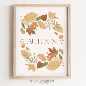 Hello Autumn Druckbare Wandkunst, Herbst Blätter Digitaler Download, Klassische Landhaus Dekorationen, Grafik Typografie Druck
