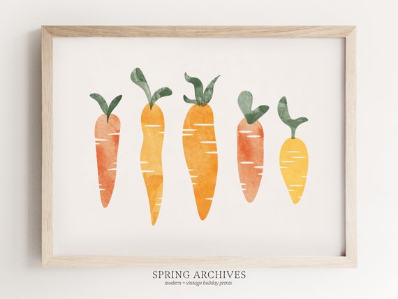 Watercolor Carrots Printable Wall Art, Easter Art Print Downloadable, Spring Home Decor Instant Download, Modern Kitchen Wall Decor