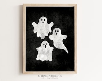 Ghosts Printable Wall Art, Halloween Art Print Downloadable, Minimalist Home Decor Instant Download, Spooky Bedroom Wall Decor
