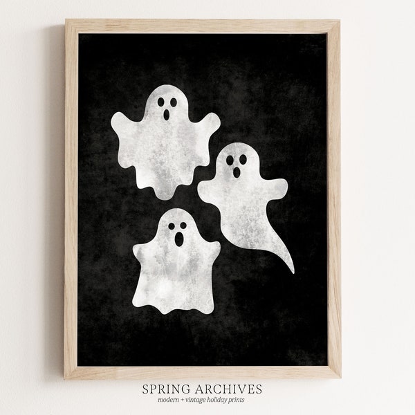 Ghosts Printable Wall Art, Halloween Art Print Downloadable, Minimalist Home Decor Instant Download, Spooky Bedroom Wall Decor