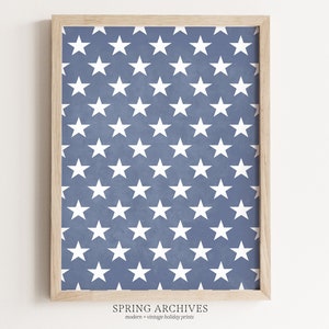 Star Pattern druckbare Wandkunst, 4. Juli Party Kunst digitaler Download, Pastellblau DIY Hauptdekorationen, amerikanische Flagge Kunstdrucke