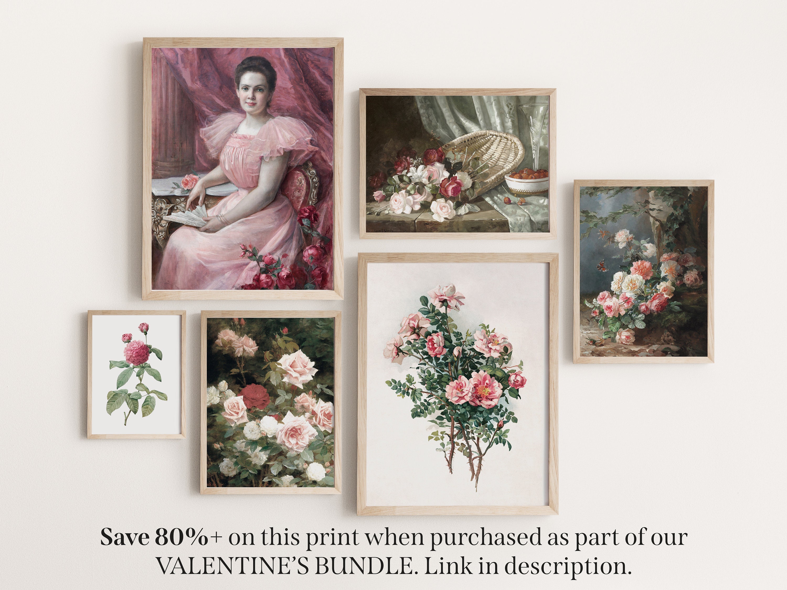 PRINTABLE Vintage Roses Butterflies Art Print Valentines Day - Etsy