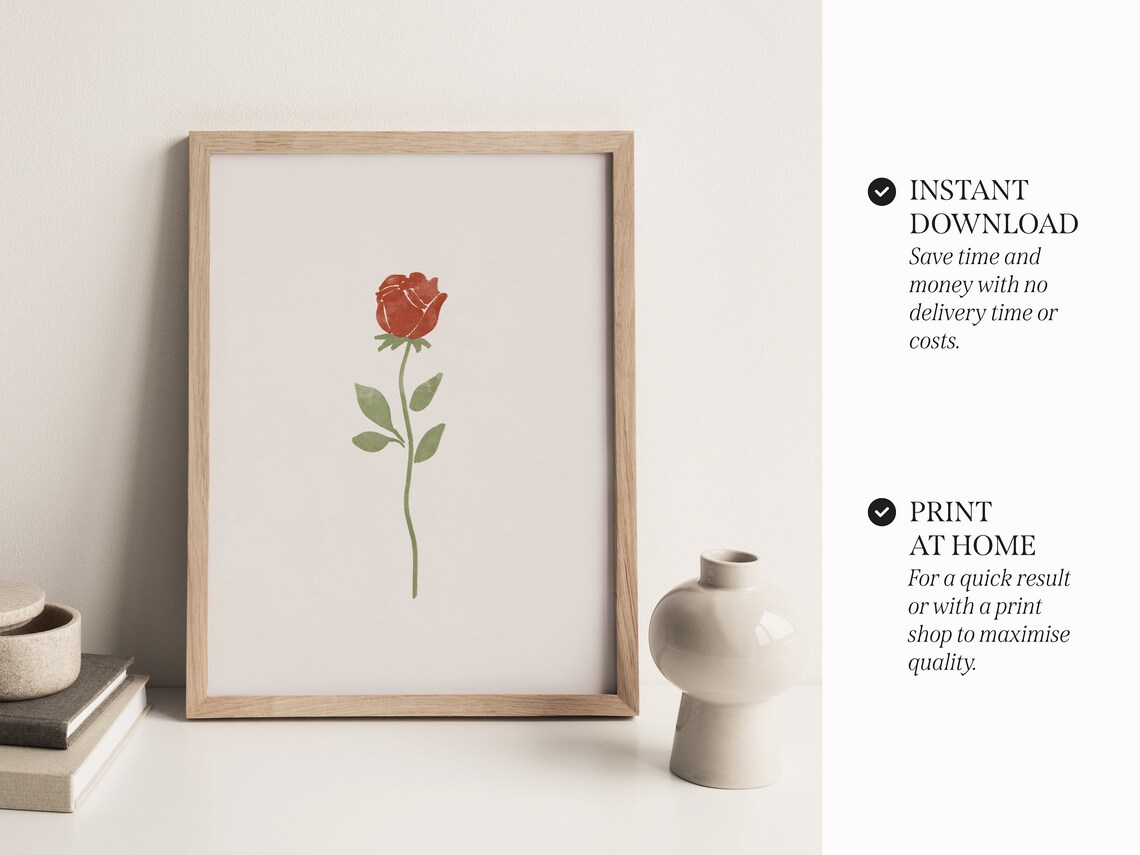 PRINTABLE Rose Art Print Valentines Day Wall Art Scandi | Etsy