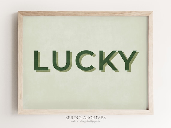 Lucky Printable Art Print, Modern St Patrick's Day Instant Download, Green Wall Art, St Patricks Day Home Decor, Typography Horizontal Print