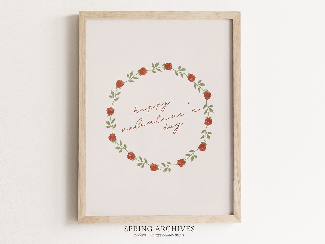 PRINTABLE Happy Valentines Day Art Print, Valentines Day Wall Art, Rose ...