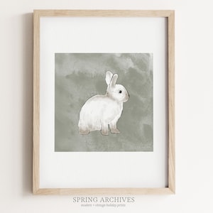Bunny Drawing Printable Art Print, Easter Digital Download, Green Illustration Wall Art, Modern Spring Home Decor