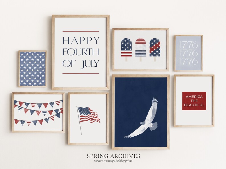 4th of July Printable Gallery Wall Art Bundle, Set of 16 July 4th Art ...