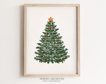 Christmas Tree Printable Art Print, Festive Home Decor, Xmas Wall Art, Modern Watercolor Instant Download