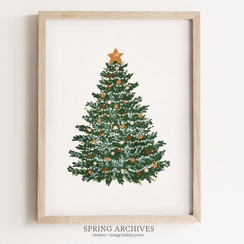 Christmas Tree Art Print Printable Holiday Decor Watercolor Etsy