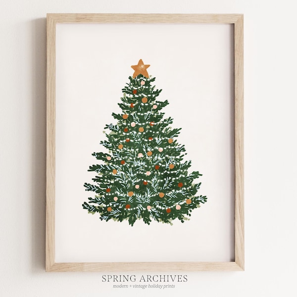 Christmas Tree Printable Art Print, Festive Home Decor, Xmas Wall Art, Modern Watercolor Instant Download