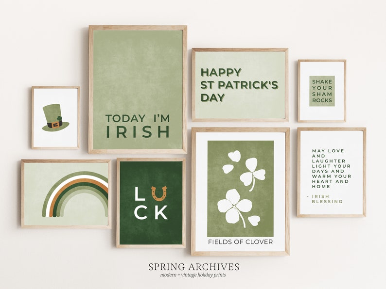 St Patricks Day 8 Printables Gallery Wall Art Set Minimalist image 1