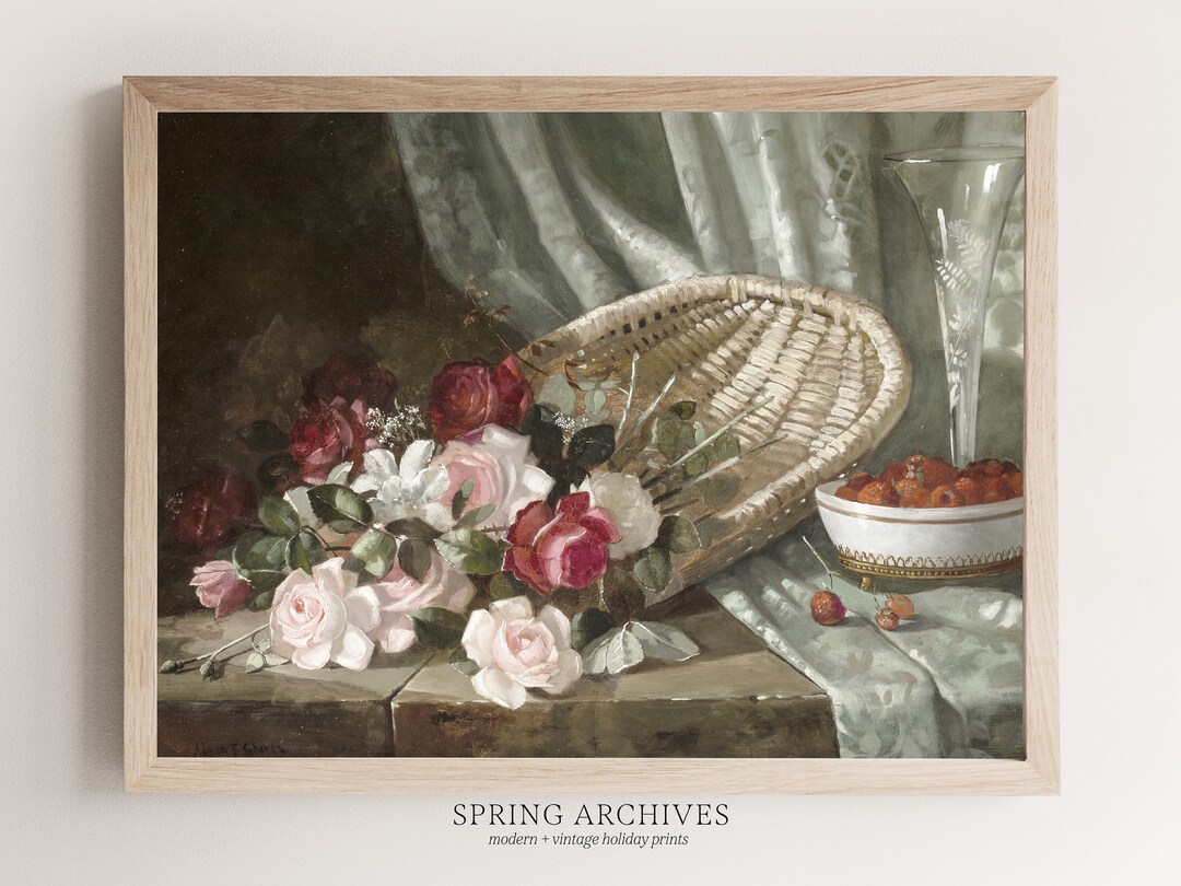 PRINTABLE Vintage Roses Still Life Home Decor, Valentines Day Art Print ...