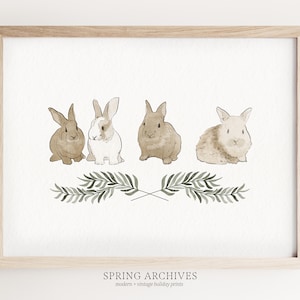 Easter Bunny Printable Wall Art, Rabbit Illustration Art Print, Watercolor Home Decor Instant Download, Living Room Wall Decor