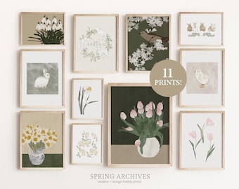 Spring Printable Wall Art Set of 11, May Home Decor, Neutral Gallery Wall Art Bundle, Farmhouse Art Prints Digital Download