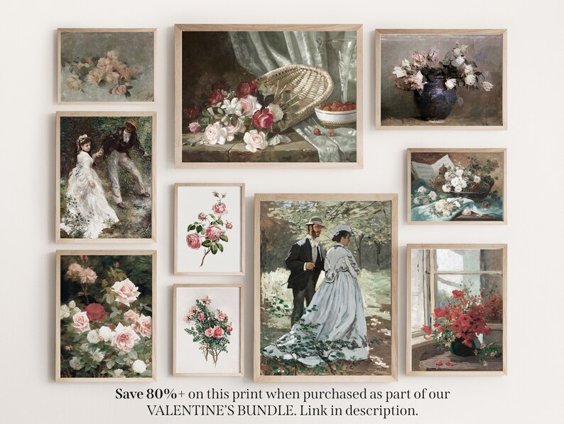 PRINTABLE Vintage Red Flowers Art Print, Valentines Day Decor ...