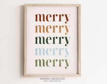 Merry Printable Wall Art, Simple Christmas Instant Download, Festive Quote Home Decor, Typography Print