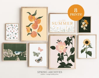 Summer Printable Wall Art Bundle, Gallery Set of 8 Art Prints, Nature Home Decor, Modern Spring Instant Download