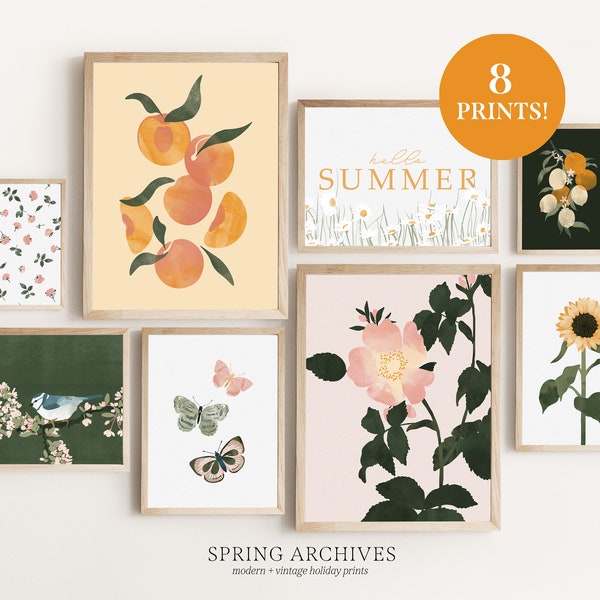 Summer Printable Wall Art Bundle, Gallery Set of 8 Art Prints, Nature Home Decor, Modern Spring Instant Download