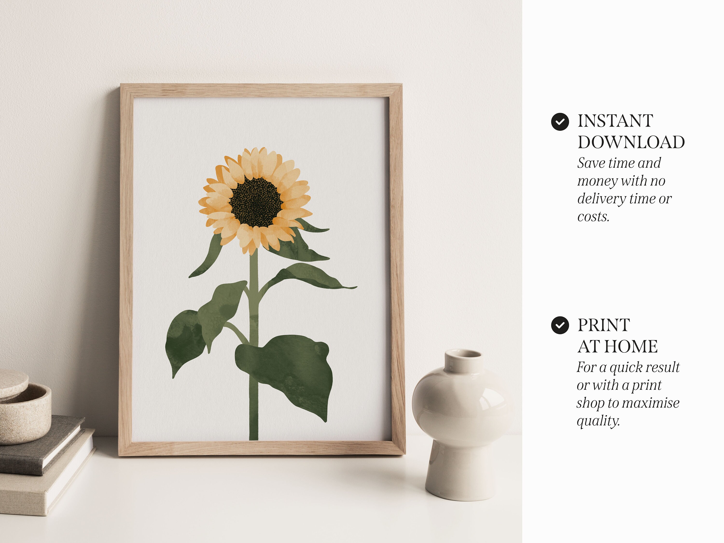 Sunflower Printable Wall Art, Floral Summer Home Decor, Watercolor ...