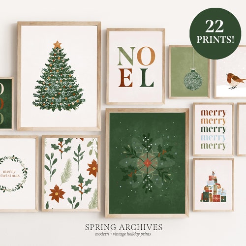 Christmas Wall Art Set of 3 Prints Christmas Printable Red Etsy