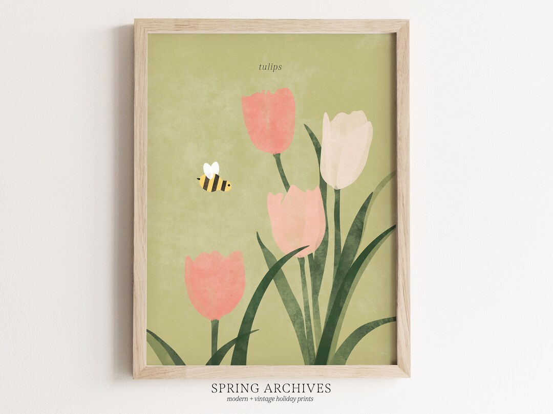 Tulips Printable Wall Art, Spring Art Digital Download, Sage Green Home ...