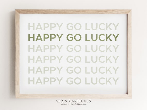 Happy Go Lucky Printable Home Decor, St Patricks Day Print Downloadable, Green Home Decor, Graphic Word Wall Art
