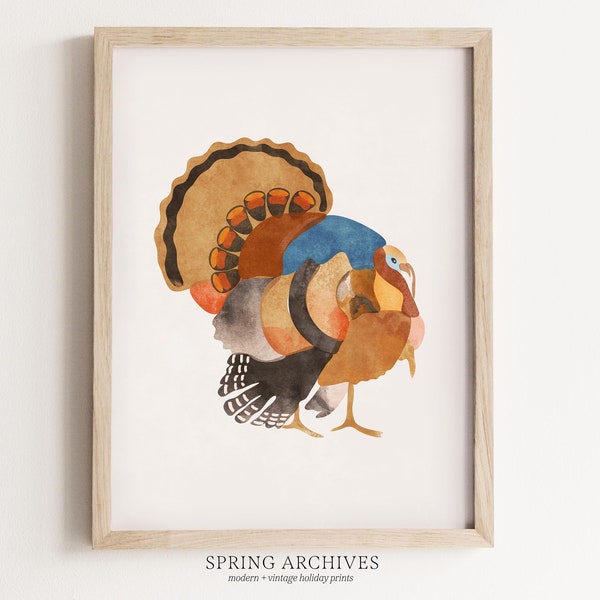 Turkey Printable Art Print, Fall Home Decor, Thanksgiving Wild Turkey Wall Art, Modern Animal Print Instant Download