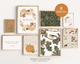 Autumn Printable Wall Art Bundle, Gallery Set of 8 Art Prints, Modern Fall Instant Download, Farmhouse Nature Home Decor