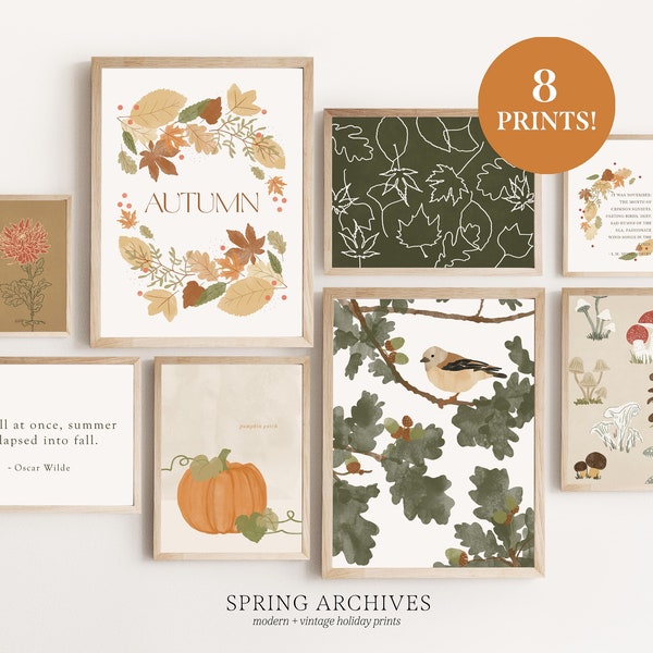 Autumn Printable Wall Art Bundle, Gallery Set of 8 Art Prints, Modern Fall Instant Download, Farmhouse Nature Home Decor