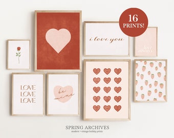 Valentines Day Printable Gallery Wall Art Bundle, Set of 16 Modern Valentine Home Decor, Romantic Art Prints Digital Download