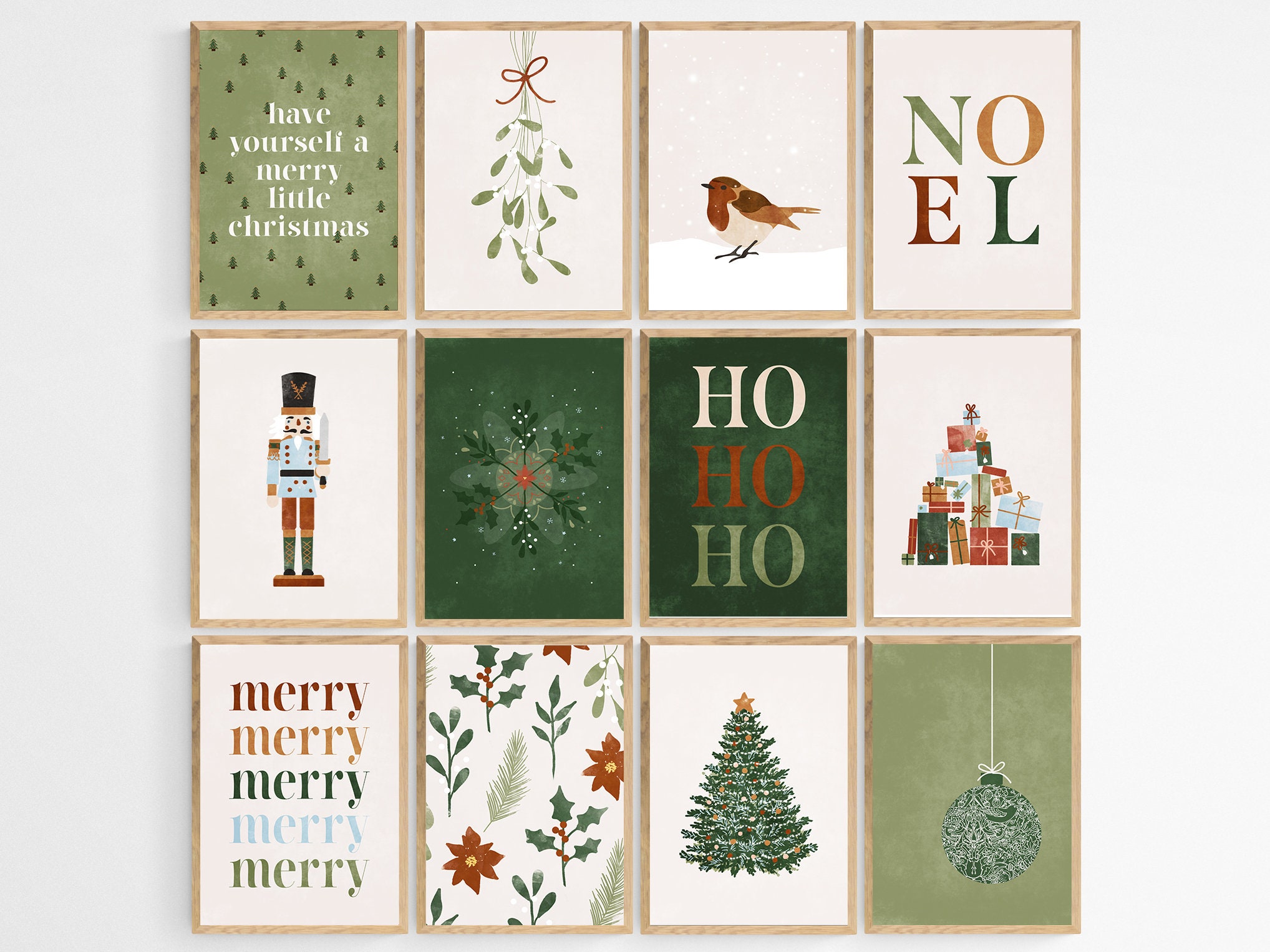 Christmas 12 Printables Gallery Wall Art Set, Minimalist Xmas Art Prints, Festive Home Decor, Modern Holiday Instant Download