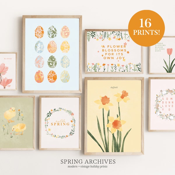 Ostern Druckbare Wandkunst Bundle, 16er Set Frühling Home Decor, minimalistische Galerie Wandkunst, dänische Pastell Kunstdrucke digitaler Download